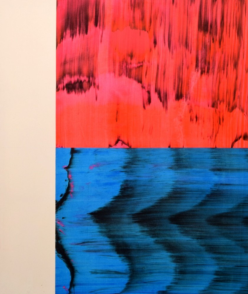 Large Ed Moses Painting, Original Work: Designer & Manufacturer: Ed Moses (b. 1926) Markings: marking(s); 2008 Country of Origin & Materials: American; canvas Additional Information: Work is titled OWEL-BACK-BLU. Reference (similar piece):