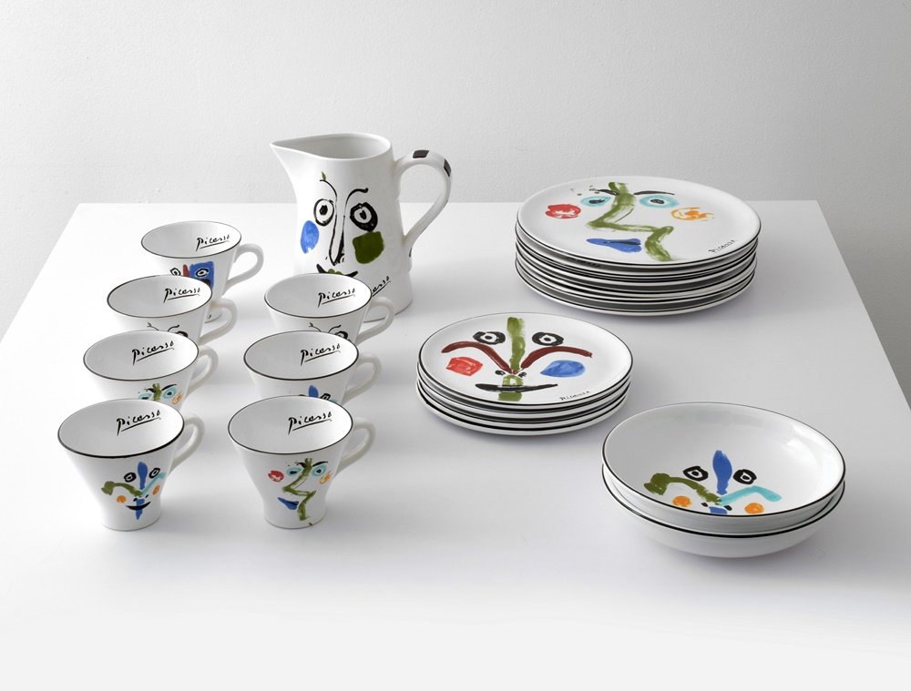 Pablo Picasso (After) FACE Dinnerware: Designer & Manufacturer: Pablo Picasso (After) (1881-1973); Masterpiece Editions LTD. Markings: marking(s); 1996 Country of Origin & Materials: Spanish; ceramic Additional Information: Lot includes si