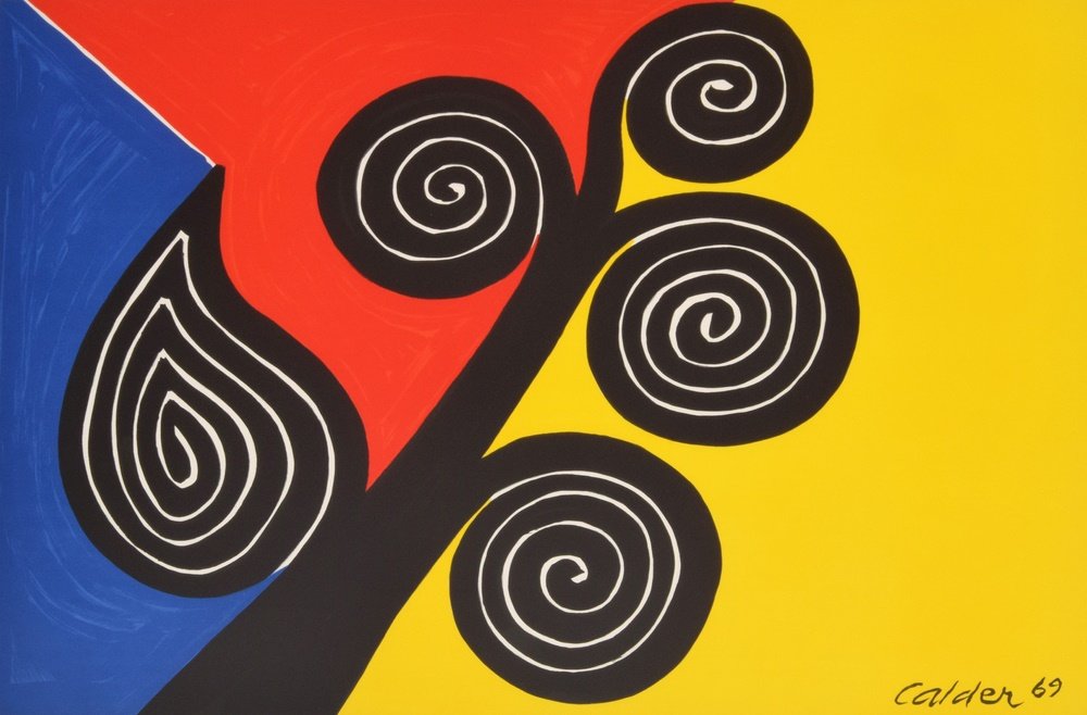 Alexander Calder Print: Designer & Manufacturer: Alexander Calder (1898-1976) Markings: signed in plate; 1969 Country of Origin & Materials: American; paper Additional Information: Dimensions(H,W,D): 17"h, 25"w; 24.5"h, 32.