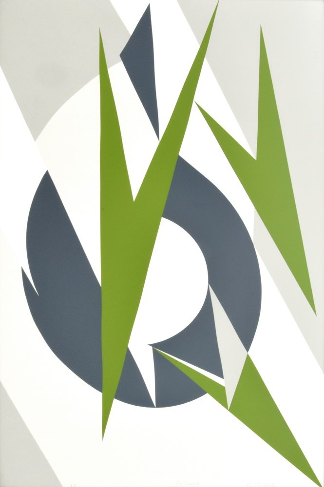 Lee Krasner Screen Print, Signed Artist Proof: Designer & Manufacturer: Lee Krasner (1908 - 1984) Markings: signed; artist proof Country of Origin & Materials: American; paper Additional Information: Work is titled EMBRACE. Gallery label to revers