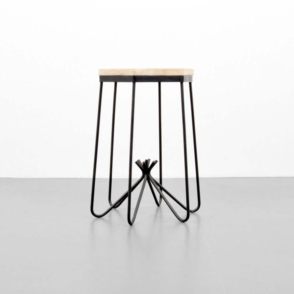HIRONDELLE Occasional Table, Jean Royere Design: Designer & Manufacturer: Jean Royere Design Markings: no marking(s) apparent Country of Origin & Materials: France; enamel iron, marble Additional Information: Vintage unknown. (Key Word Search: Maiso