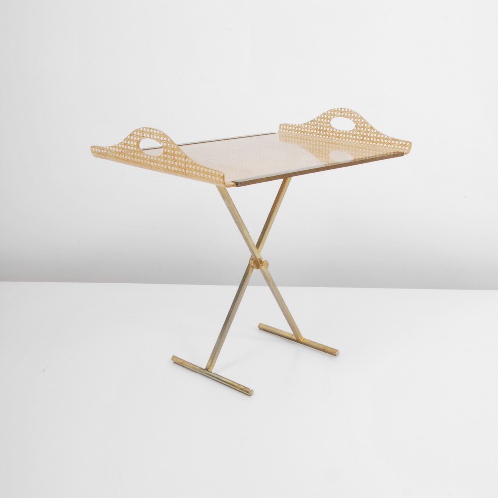 Serving Table, Manner of Gabriella Crespi: Designer & Manufacturer: Gabriella Crespi, Manner of Markings: no marking(s) apparent Country of Origin & Materials: unknown; brass, acrylic Additional Information: Table has a removable serving tray.