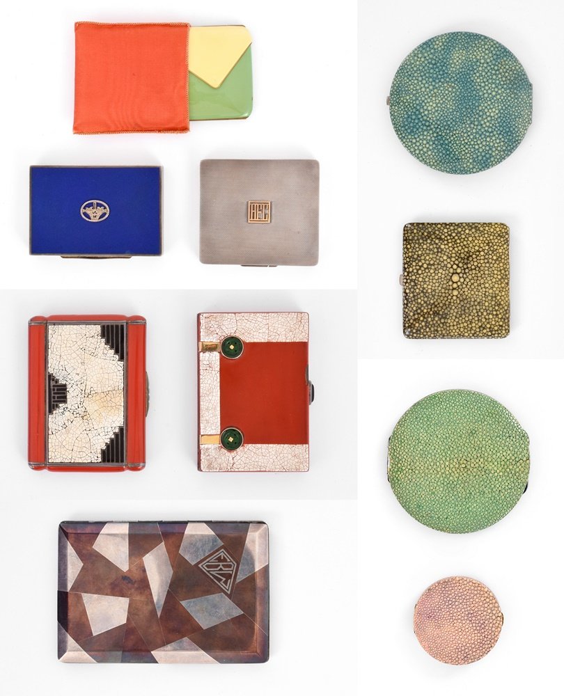 Collection of Compacts & Cigarette Cases, WARHOL: Designer & Manufacturer: various Markings: marking(s) Country of Origin & Materials: various; see description Additional Information: Ten piece collection includes three shagreen compacts, shagreen ci