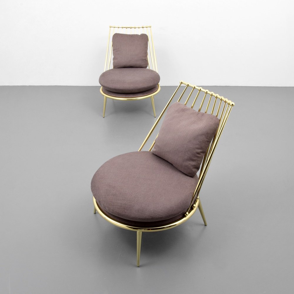 Pair of Cantori Slipper Chairs: Designer & Manufacturer: Cantori Markings: marking(s) Country of Origin & Materials: Italy; upholstery, metal Additional Information: (Key Word Search: Franco Albini, Gio Ponti, Carlo di Carli, Marco