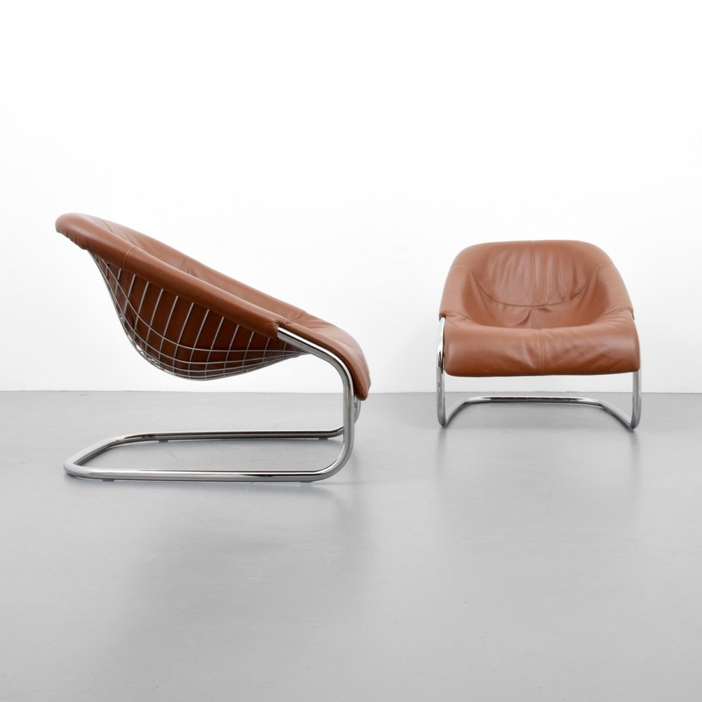 Pair of Gordon Guillaumier CORTINA Leather Lounges: Designer & Manufacturer: Gordon Guillaumier; Minotti Markings: marking(s) Country of Origin & Materials: Italy; leather, chrome Additional Information: (Key Word Search: Franco Albini, Gio Ponti, Carl