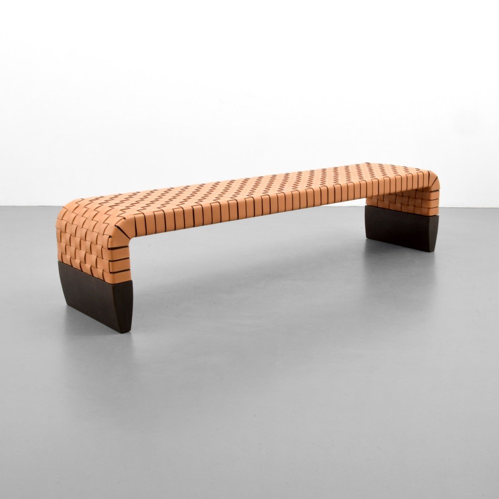 Large Guglielmo Ulrich Leather Bench: Designer & Manufacturer: Guglielmo Ulrich; Matteograssi Markings: marking(s) Country of Origin & Materials: Italy; wood, leather Additional Information: (Key Word Search: Poltrona Frau, Matteo, Gras