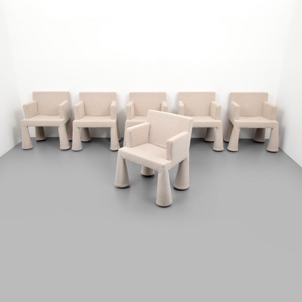 Marcel Wanders VIP Arm Chairs, Set of 6: Designer & Manufacturer: Marcel Wanders; Moooi Markings: marking(s) Country of Origin & Materials: Netherlands; metal, upholstery Additional Information: Chairs are on wheels. (Key Word Search: Marcel
