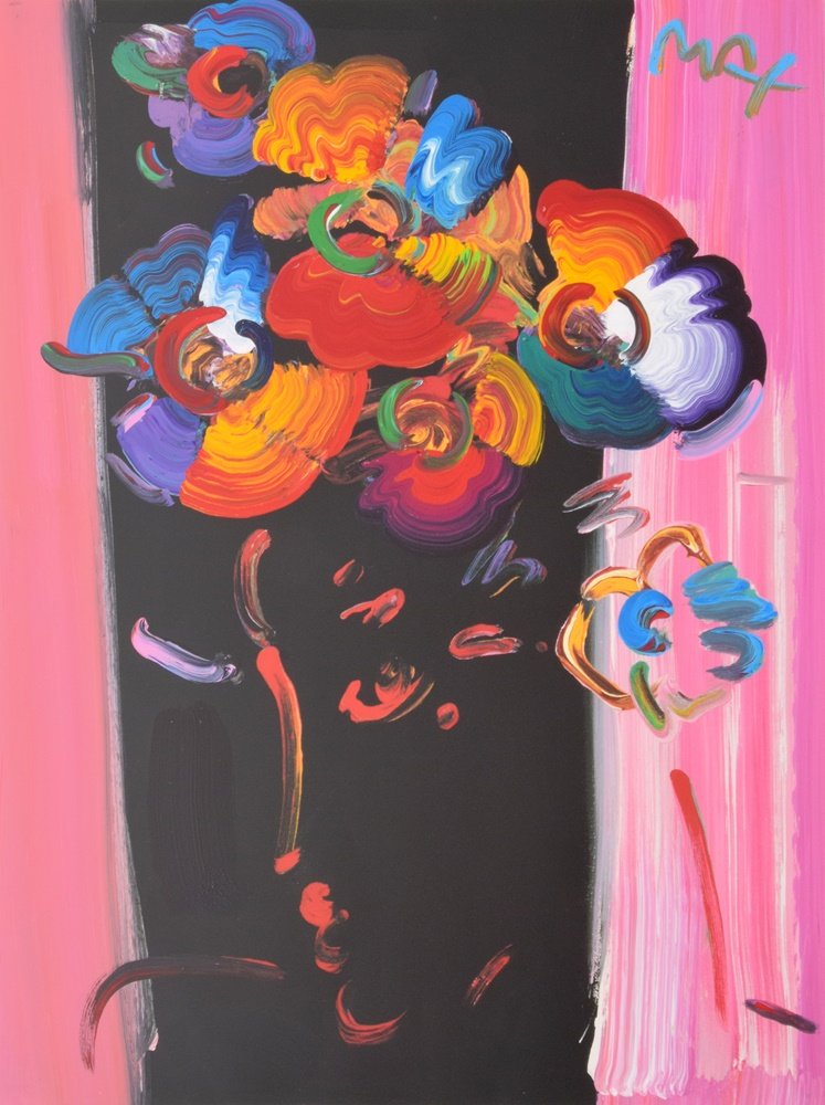 Peter Max Painting, Original Work: Designer & Manufacturer: Peter Max (b. 1937) Markings: signed Country of Origin & Materials: American; paper Additional Information: Work is titled ENCHANTMANT. Label on reverse. Provenance: Bruce Kod