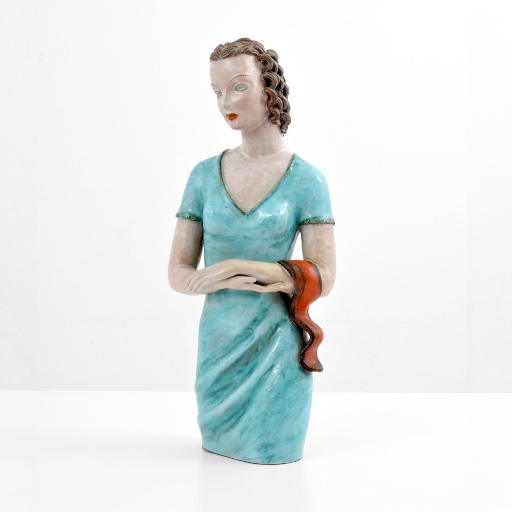 Large Goldscheider Figurine: Designer & Manufacturer: Goldscheider Markings: marking(s) Country of Origin & Materials: Austria; ceramic Additional Information: (Key Word Search: Claude Conover, Marcello Fantoni, Roger Capron, Gui