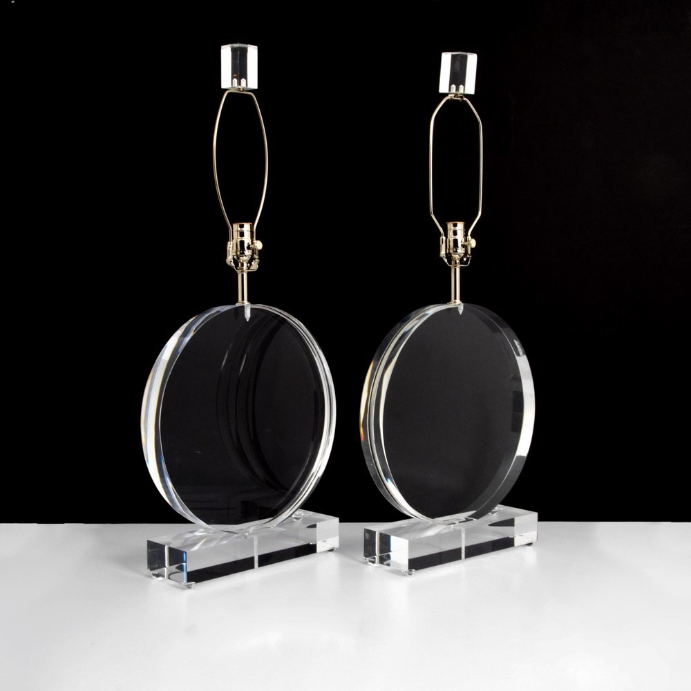 Large Lucite Lamps, Manner of Karl Springer: Designer & Manufacturer: Karl Springer, Manner of Markings: no marking(s) apparent Country of Origin & Materials: unknown; Lucite, metal Additional Information: Lamps have matching Lucite finials. (Ke