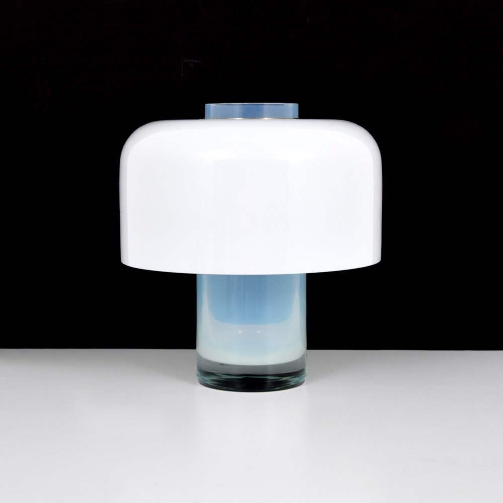 Large Carlo Nason Lamp, Murano: Designer & Manufacturer: Carlo Nason Markings: no marking(s) apparent Country of Origin & Materials: Italy; glass, metal Additional Information: Lamp has three light sockets and an iridescent base. (K