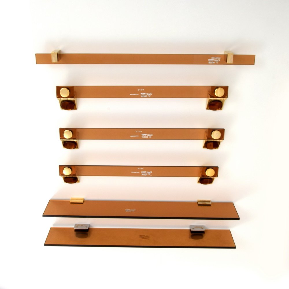 Fontana Arte CHAMPAGNE Bathroom Lot, 6 Pieces: Designer & Manufacturer: Fontana Arte for Fabbrica Accessori Bagno (FAB) Markings: marking(s) Country of Origin & Materials: Italy; glass, metal Additional Information: Set is comprised of one large t