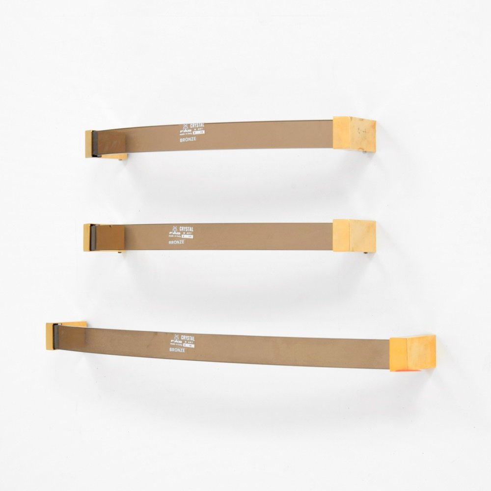 Fontana Arte BRONZE Towel Bars, Lot of 3: Designer & Manufacturer: Fontana Arte for Fabbrica Accessori Bagno (FAB) Markings: marking(s) Country of Origin & Materials: Italy; glass, metal Additional Information: Dimensions(H,W,D): 1.5"h, 1