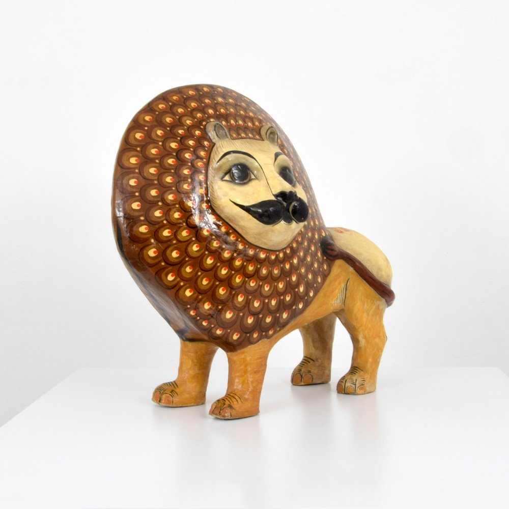 Large Lion Sculpture, Manner of Sergio Bustamante: Designer & Manufacturer: Sergio Bustamante, Manner of; Sermel Markings: marking(s) Country of Origin & Materials: Mexico; paper mache Additional Information: (Key Word Search: Sergio Bustamante, Willi