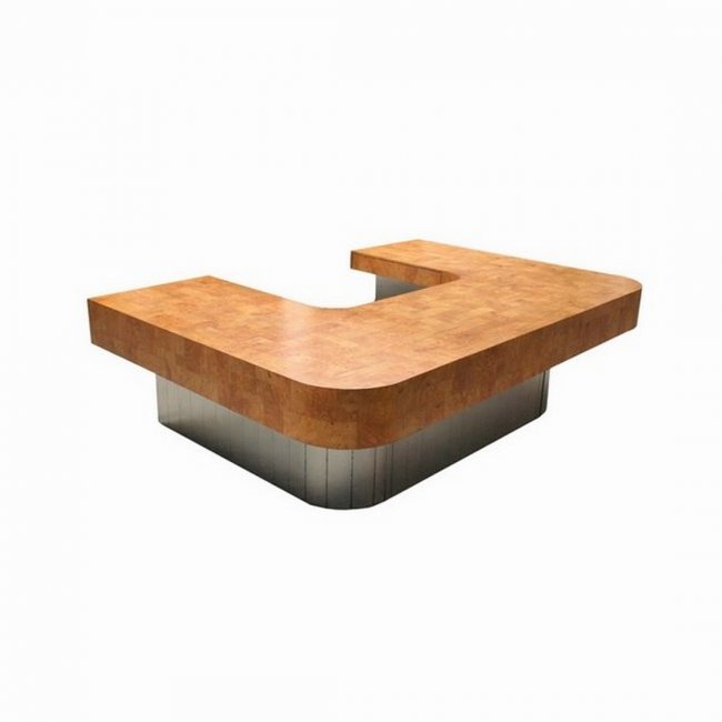 Paul Evans CITYSCAPE Executive Desk: Designer & Manufacturer: Paul Evans; Paul Evans Studio for Directional Markings: marking(s) Country of Origin & Materials: USA; chromed metal, burl wood, other Additional Information: Desk has three d