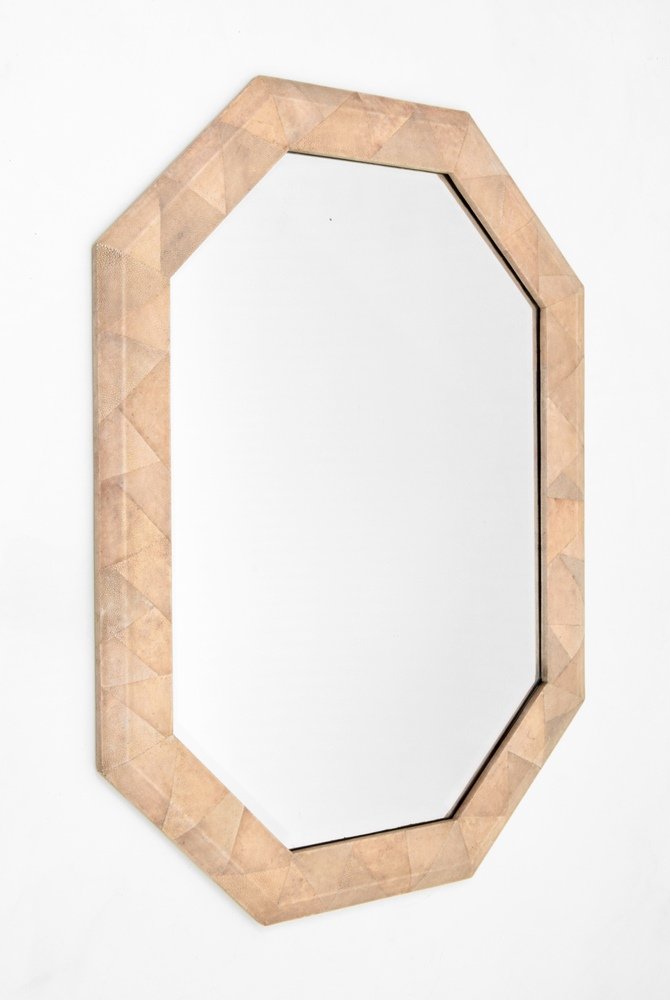 Shagreen Mirror, Manner of Karl Springer: Designer & Manufacturer :Karl Springer, Manner of; Maitland-Smith Ltd. Markings: Maitland-Smith Ltd. label Country of Origin & Materials: Philippines; shagreen, wood, mirror Additional Information & C