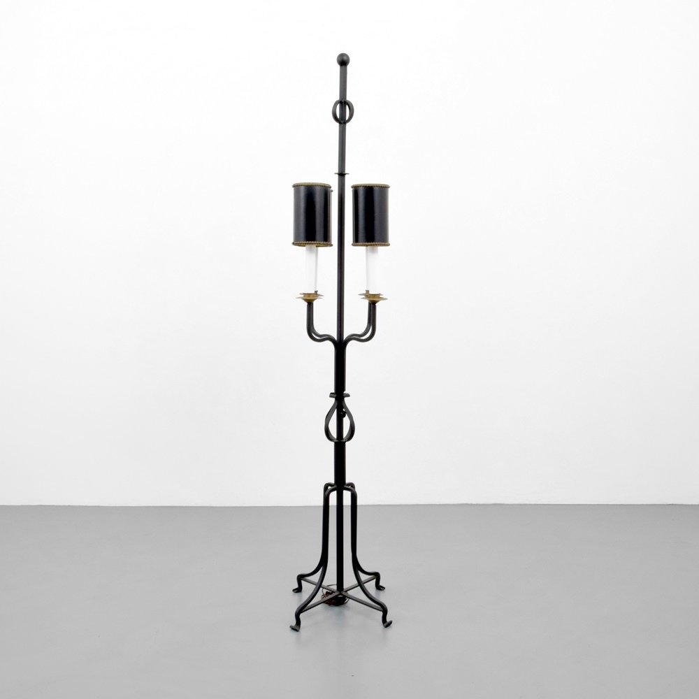 Tommi Parzinger Floor Lamp: Designer & Manufacturer :Tommi Parzinger Markings: no marking(s) apparent Country of Origin & Materials: USA; enamel on steel, brass Additional Information & Circa: Lamp has four light sockets. Refere