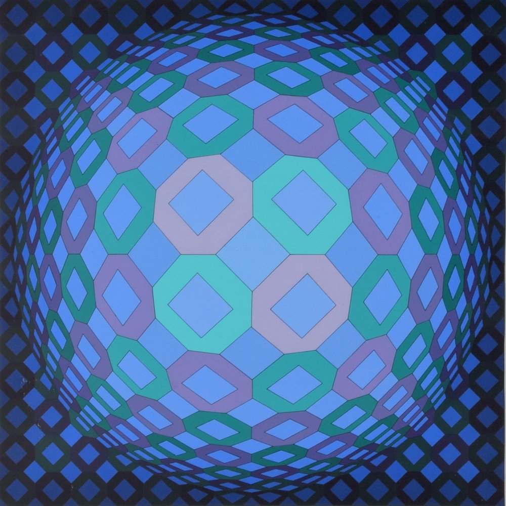 Victor Vasarely Lithograph, Signed Edition: Designer & Manufacturer :Victor Vasarely (1908-1997) Markings: signed; ed. 127/340 Country of Origin & Materials: Hungarian; paper Additional Information & Circa: Dimensions: 24"h, 20"w frame