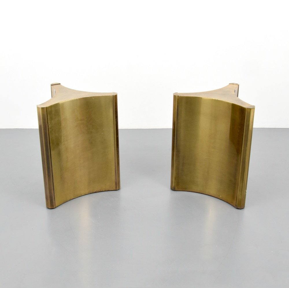 Pair of Mastercraft Dining Table Bases: Designer & Manufacturer :Mastercraft Markings: no marking(s) apparent Country of Origin & Materials: USA; brass Additional Information & Circa: Dimensions: 27.5"h, 21"dia.