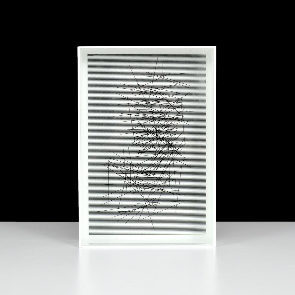 Jesus Raphael Soto Sculpture, Signed Edition: Designer & Manufacturer :Jesus Raphael Soto (Jesus Raphael de Soto) (1923-2005) Markings: signed; ed. 19/100; 1967 Country of Origin & Materials: Venezuelan; screen-print on Plexiglas, acrylic Additio