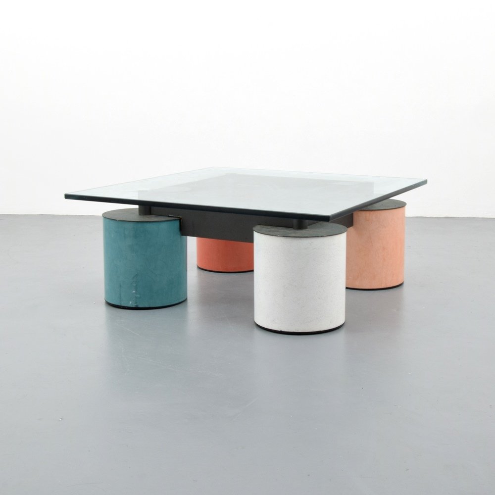 Massimo Vignelli Coffee Table: Designer & Manufacturer :Massimo Vignelli Markings: no marking(s) apparent Country of Origin & Materials: Italy; glass, metal, enamel on metal Additional Information & Circa: Dimensions: 14.5"h, 36"w