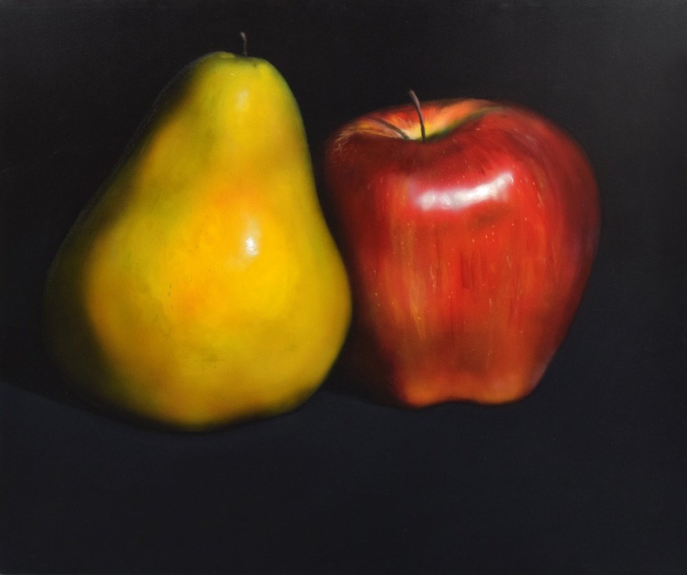 Tom Seghi Painting, Original Work: Designer & Manufacturer :Tom Seghi (b.1942) Markings: no marking(s) apparent Country of Origin & Materials: American; acrylic on canvas Additional Information & Circa: Work is titled YELLOW PEAR/R