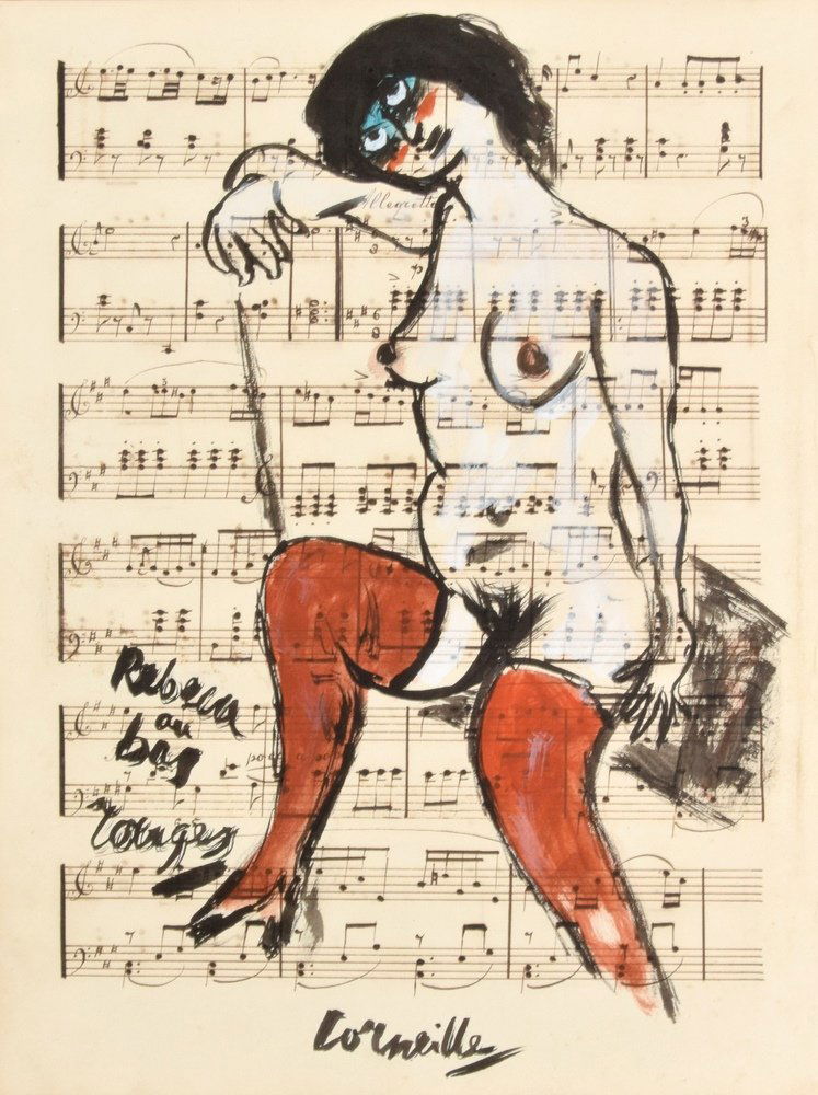 Guillaume Corneille Gouache on Sheet Music: Designer & Manufacturer :Guillaume Corneille (1922-2010) Markings: signed Country of Origin & Materials: French; paper Additional Information & Circa: Provenance: Gallery Krikhaar, Amsterdam Dimension