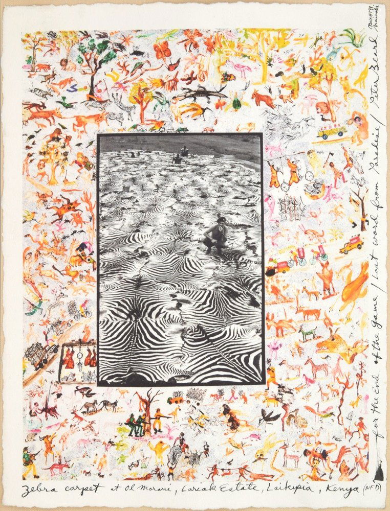 Peter Beard Photograph, Signed Artist Proof: Designer & Manufacturer :Peter Hill Beard (b. 1938) Markings: signed Country of Origin & Materials: American; hand-made paper, Iris print Additional Information & Circa: Work is titled ZEBRA CARPET Ga