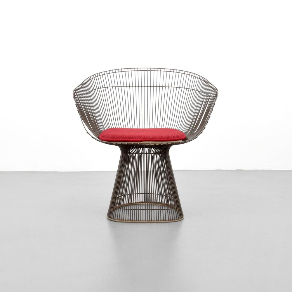 Warren Platner Chair: Designer & Manufacturer :Warren Platner; Knoll International Markings: Knoll International label Country of Origin & Materials: USA; bronze plated steel Additional Information & Circa: Reference: Knol