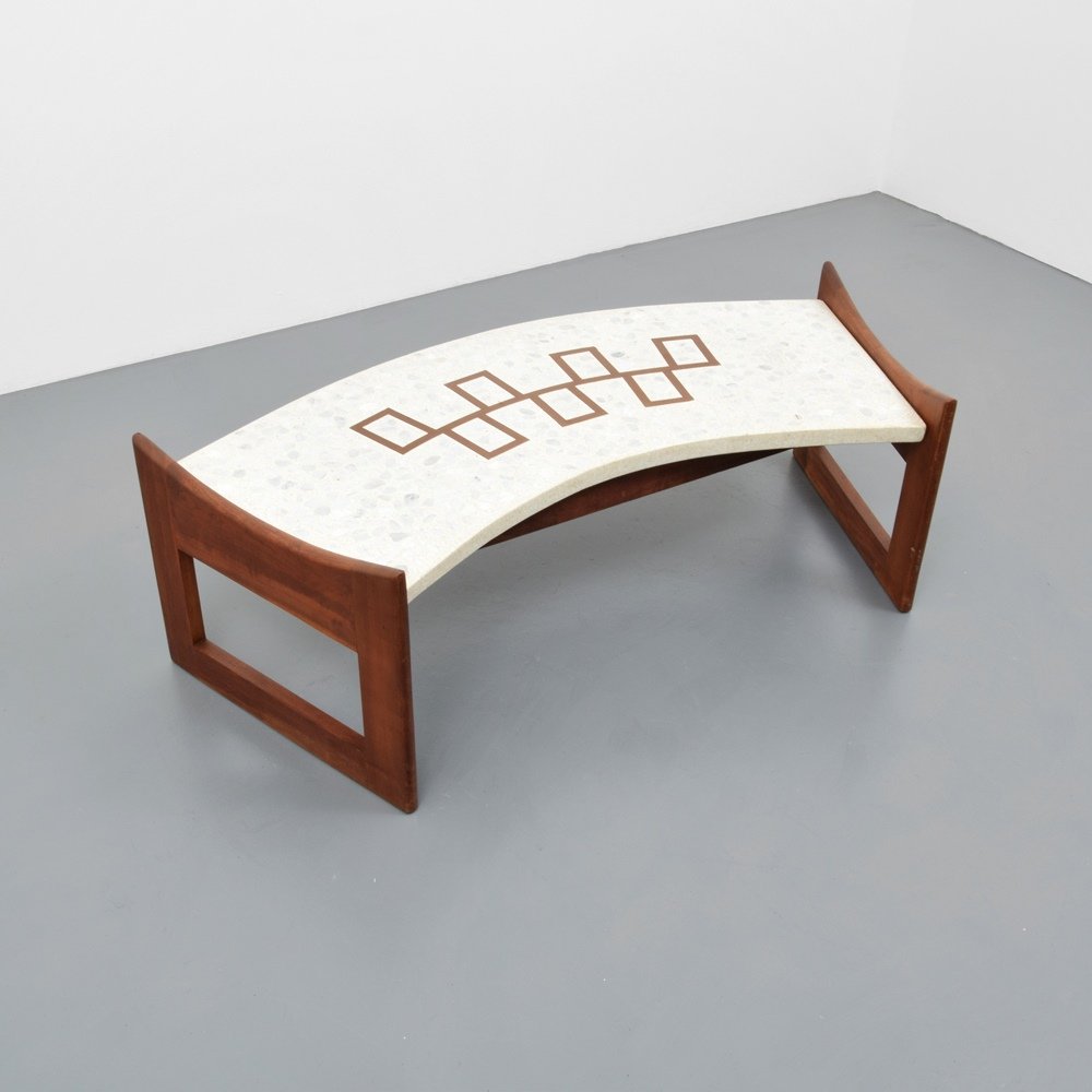 Coffee Table, Manner of Harvey Probber: Designer & Manufacturer :Harvey Probber, Manner of Markings: no marking(s) apparent Country of Origin & Materials: USA; wood, terrazzo Additional Information & Circa: Dimensions: 18"h, 57"w, 25"d