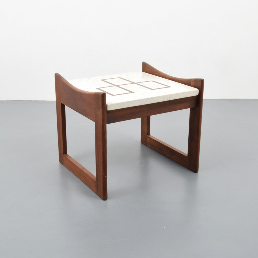 Occasional Table, Manner of Harvey Probber: Designer & Manufacturer :Harvey Probber, Manner of Markings: no marking(s) apparent Country of Origin & Materials: USA; wood, terrazzo Additional Information & Circa: Dimensions: 23.5"h, 26.75"w, 