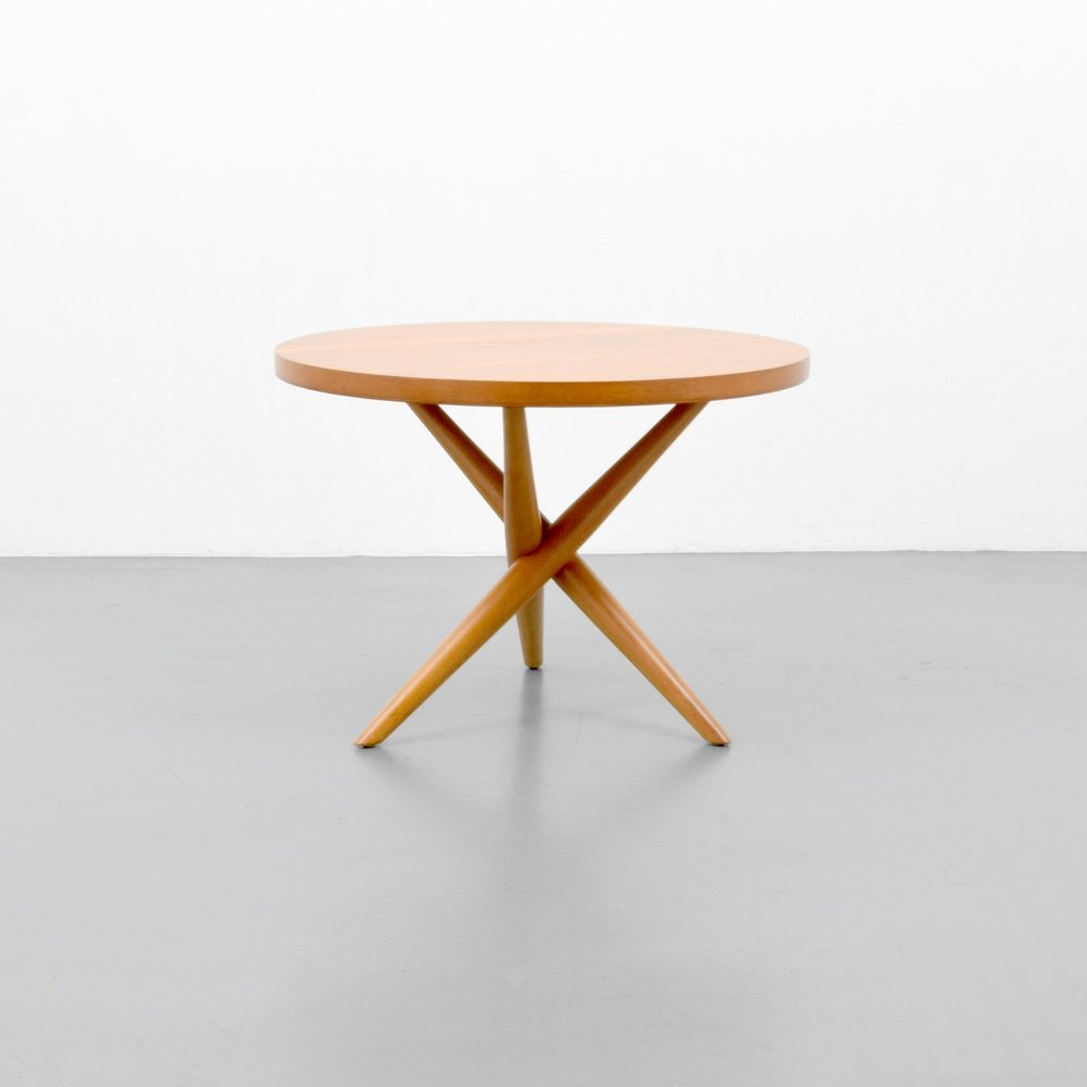 T.H. Robsjohn-Gibbings Occasional Table: Designer & Manufacturer :T.H. Robsjohn-Gibbings; Widdicomb Markings: Widdicomb label Country of Origin & Materials: USA; wood Additional Information & Circa: Dimensions: 20.5"h, 28"dia.