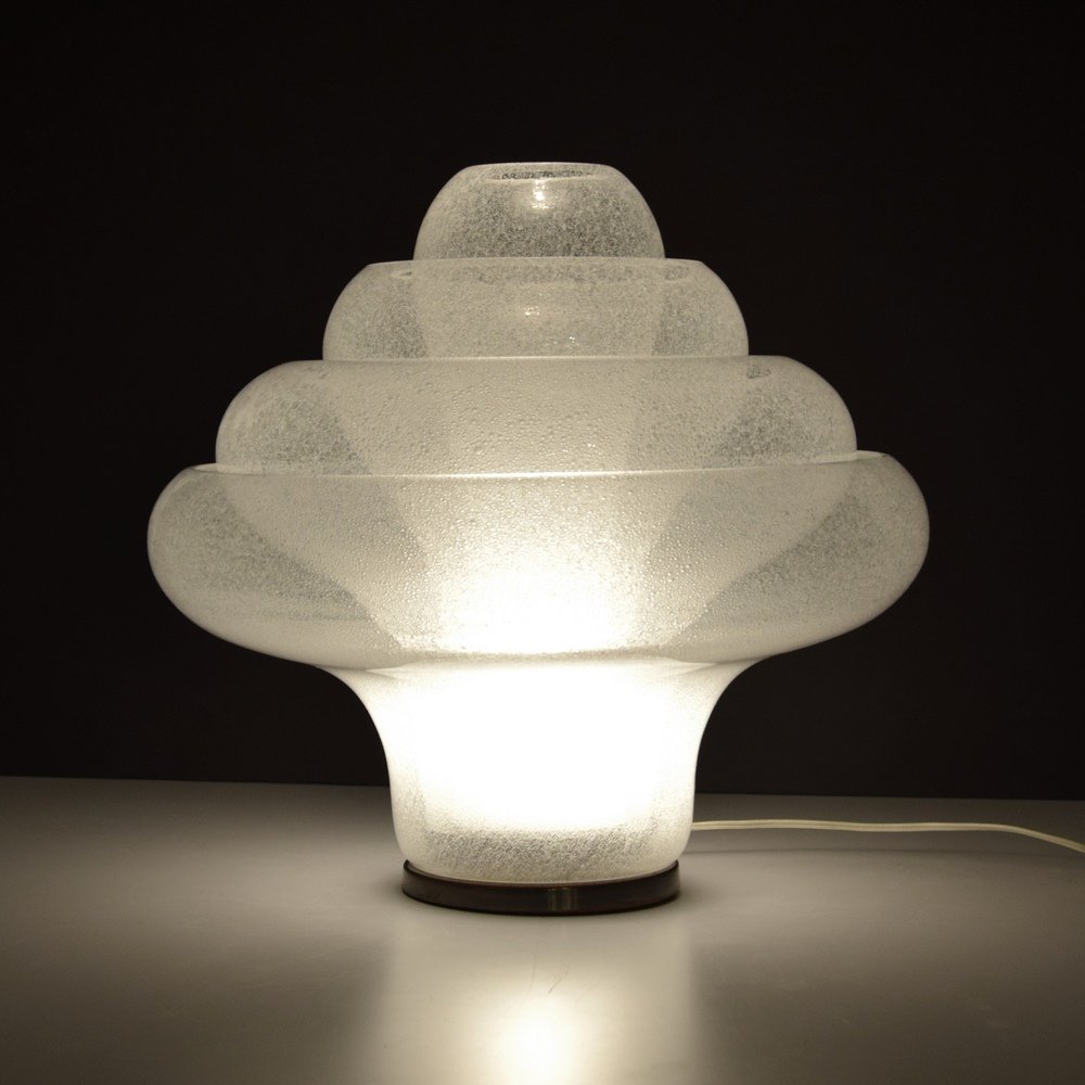 Carlo Nason LOTUS Lamp, Murano: Designer & Manufacturer :Carlo Nason; A.V. Mazzega Markings: no marking(s) apparent Country of Origin & Materials: Italy; glass, metal Additional Information & Circa: Dimensions: 18"h, 17"dia.