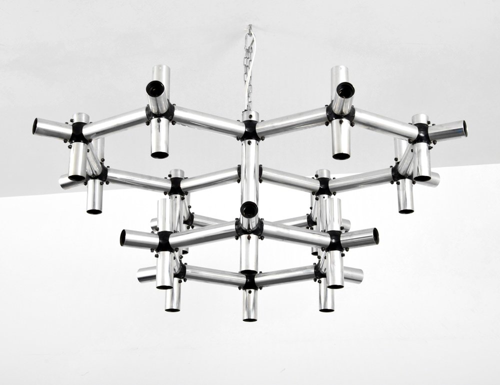 Large Robert Haussmann LICHTSTRUKTUR Chandelier: Designer & Manufacturer :Robert Haussmann Markings: Robert Haussmann; Swiss Lamp International Country of Origin & Materials: Switzerland; aluminum, other Additional Information & Circa: Dimensions: