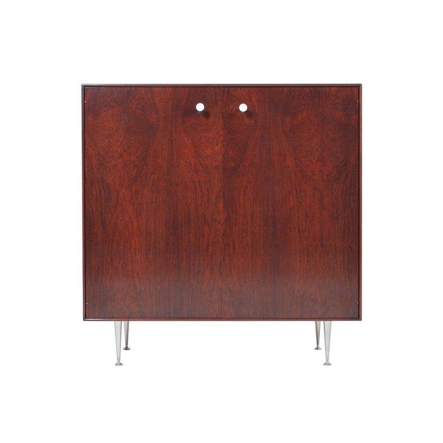 George Nelson Rosewood THIN EDGE Cabinet: Designer & Manufacturer: George Nelson; Herman Miller Markings: Herman Miller label Country of Origin & Materials: USA; rosewood, porcelain, aluminum Additional Information & Circa: Cabinet with two d