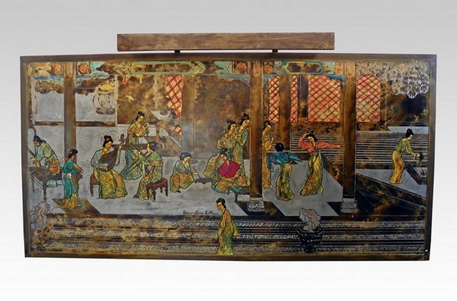 Philip & Kelvin Laverne Wall Plaque: Designer & Manufacturer: Philip & Kelvin Laverne Markings: signed Country of Origin & Materials: USA; bronze, pewter Additional Information & Circa: Large wall plaque by Philip & Kelvin Laverne. Dimen