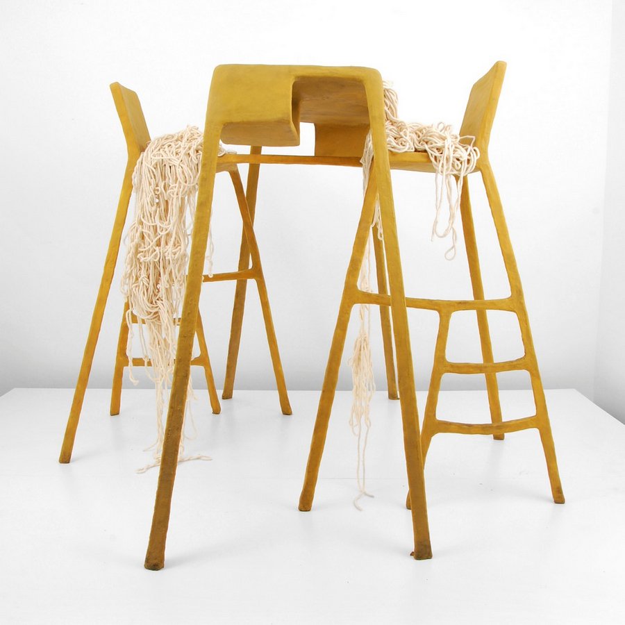 Large Nacho Carbonell TABLE+2, Unique Prototype, 67"H: Designer & Manufacturer: Nacho Carbonell; Droog Markings: no marking(s) apparent; 2009 Country of Origin & Materials: Netherlands; Latex, cotton yarn, metal armature Additional Information & Circa: Pr