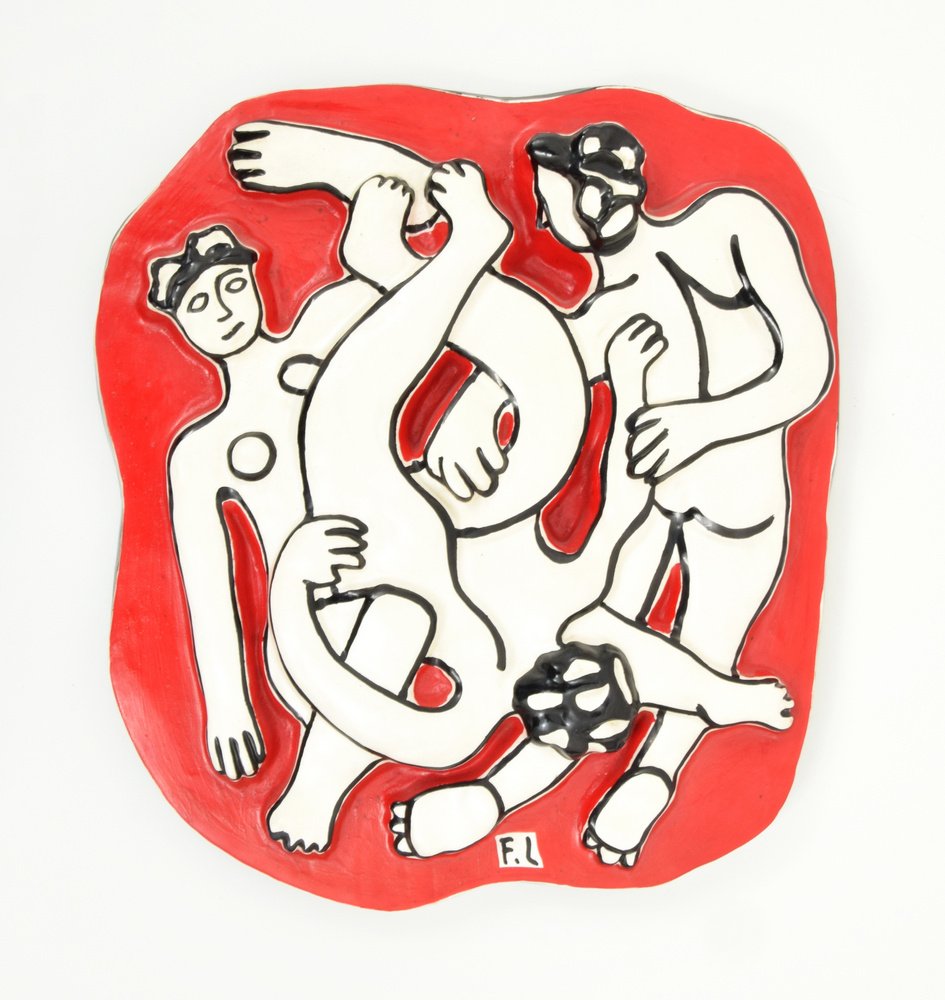 Fernand Leger Plaque, Limited Edition: Designer & Manufacturer: Fernand Leger (1881-1955) Markings: initialed; stamped; ed. of 250; circa 1950s Country of Origin & Materials: French; ceramic Additional Information & Circa: Work is titled L