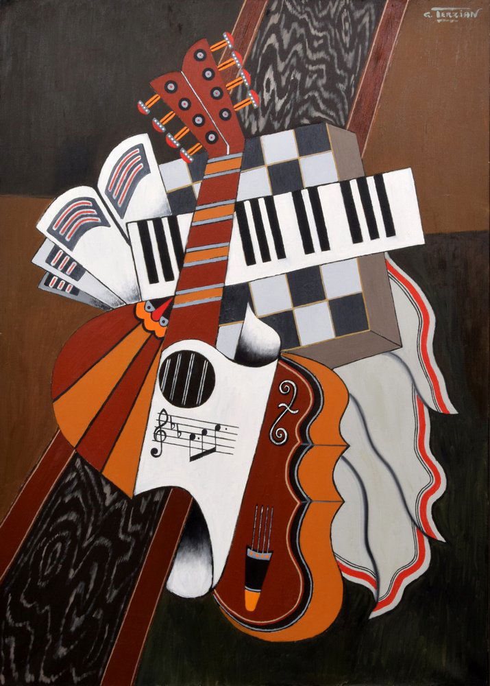 Georges Terzian Painting, Original Work: Designer & Manufacturer: Georges Terzian (b. 1939) Markings: signed; 1998 Country of Origin & Materials: French; oil on canvas Additional Information & Circa: Work is titled LA CLEF DE SOL. Provenance