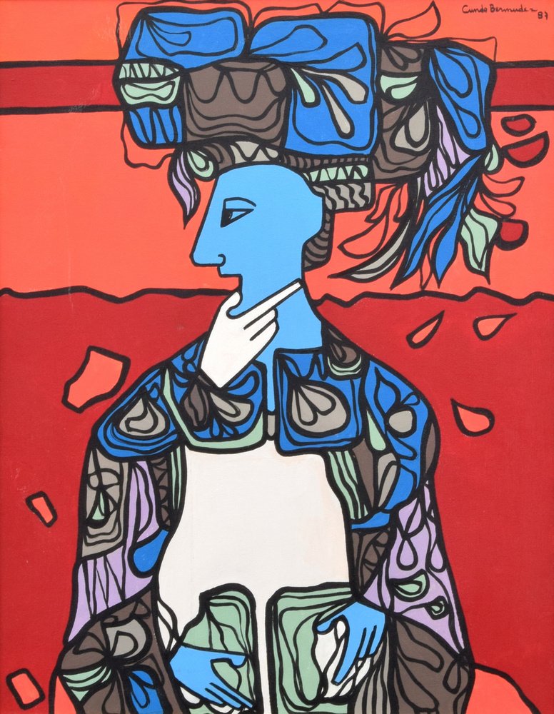 Cundo Bermudez Painting, Original Work: Designer & Manufacturer: Cundo Bermudez (1914-2008) Markings: signed; 1987 Country of Origin & Materials: Cuban; oil on canvas Additional Information & Circa: Work is titled CATELINA DE GVINES. Artist