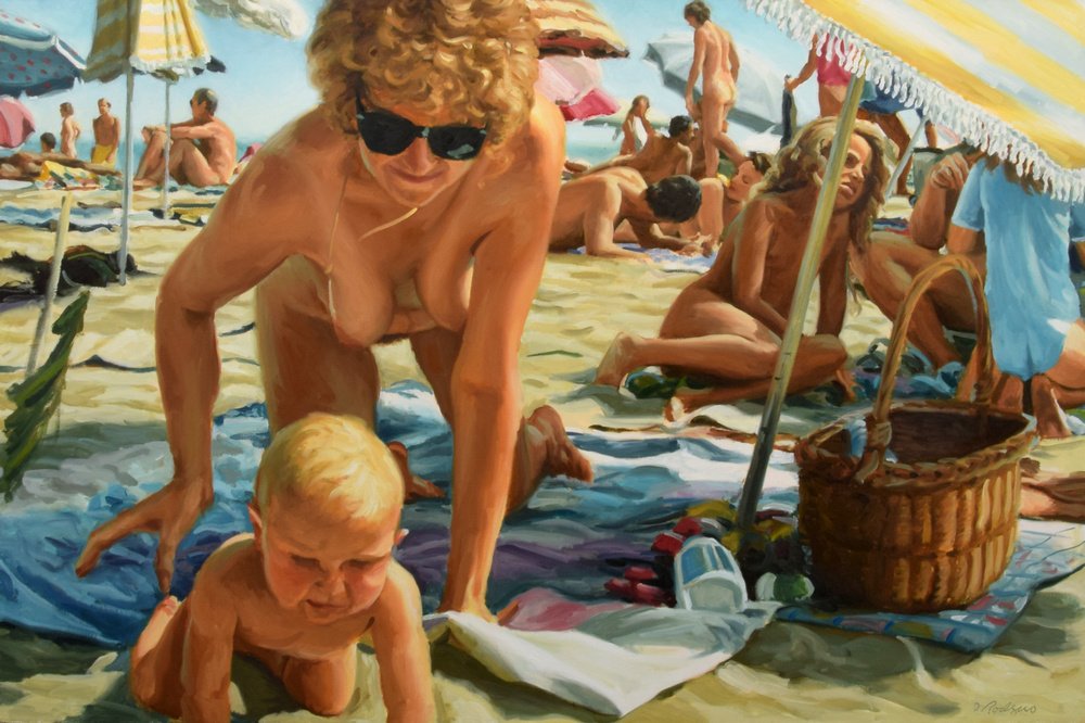 Large Terry Rodgers Painting, Original Work: Designer & Manufacturer: Terry Rodgers (b. 1949) Markings: signed; 1994 Country of Origin & Materials: American; canvas Additional Information & Circa: Work is titled THE CHASE. Provenance: Private Co