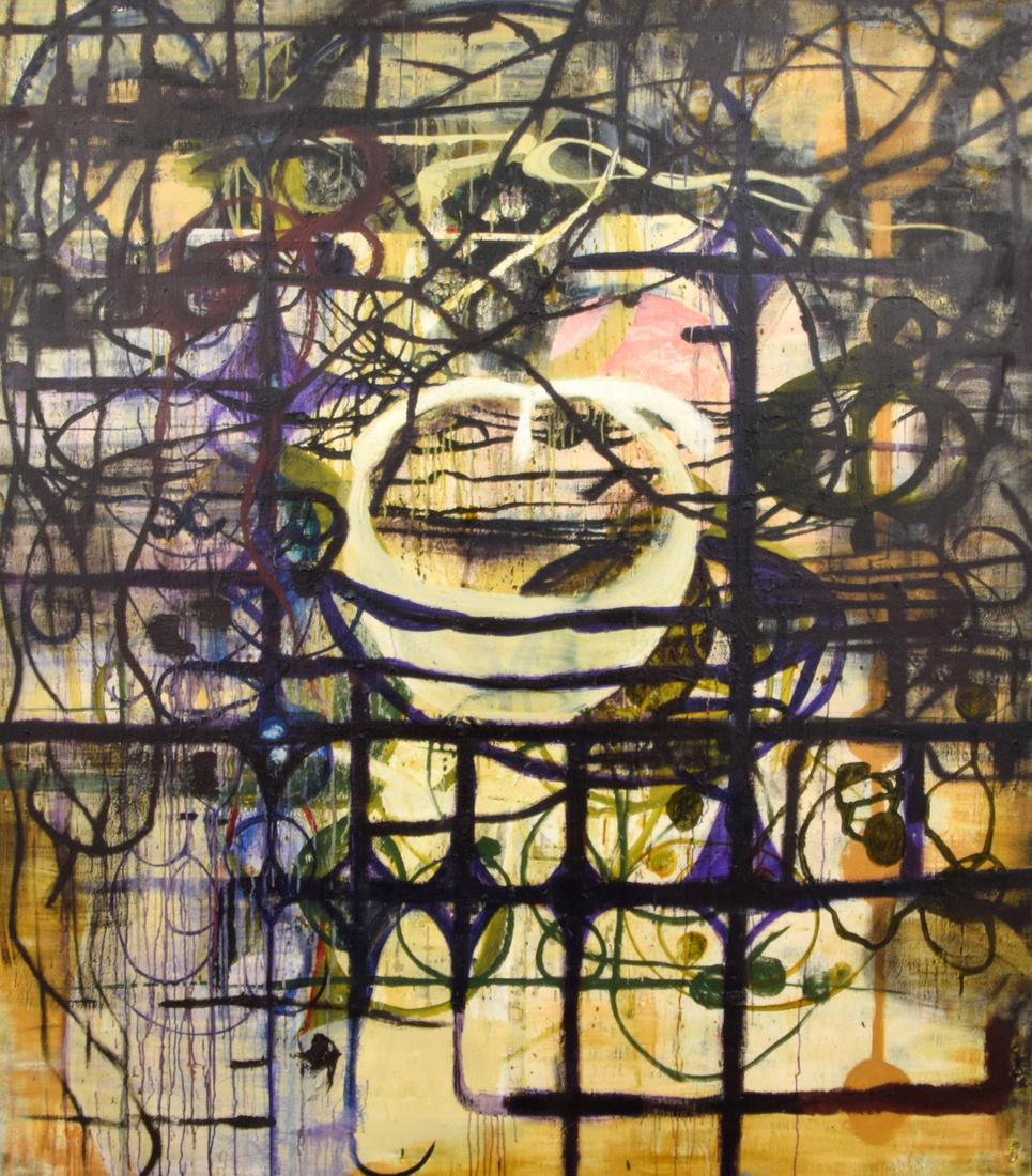 Large Willy Heeks Abstract Painting, Original Work: Artist: Willy Heeks (b. 1951) Markings: signed; 1989 Country of Origin & Materials: American; canvas Additional Information: Work is titled FIELD. Lot is accompanied by catalog published by Rhode Isla