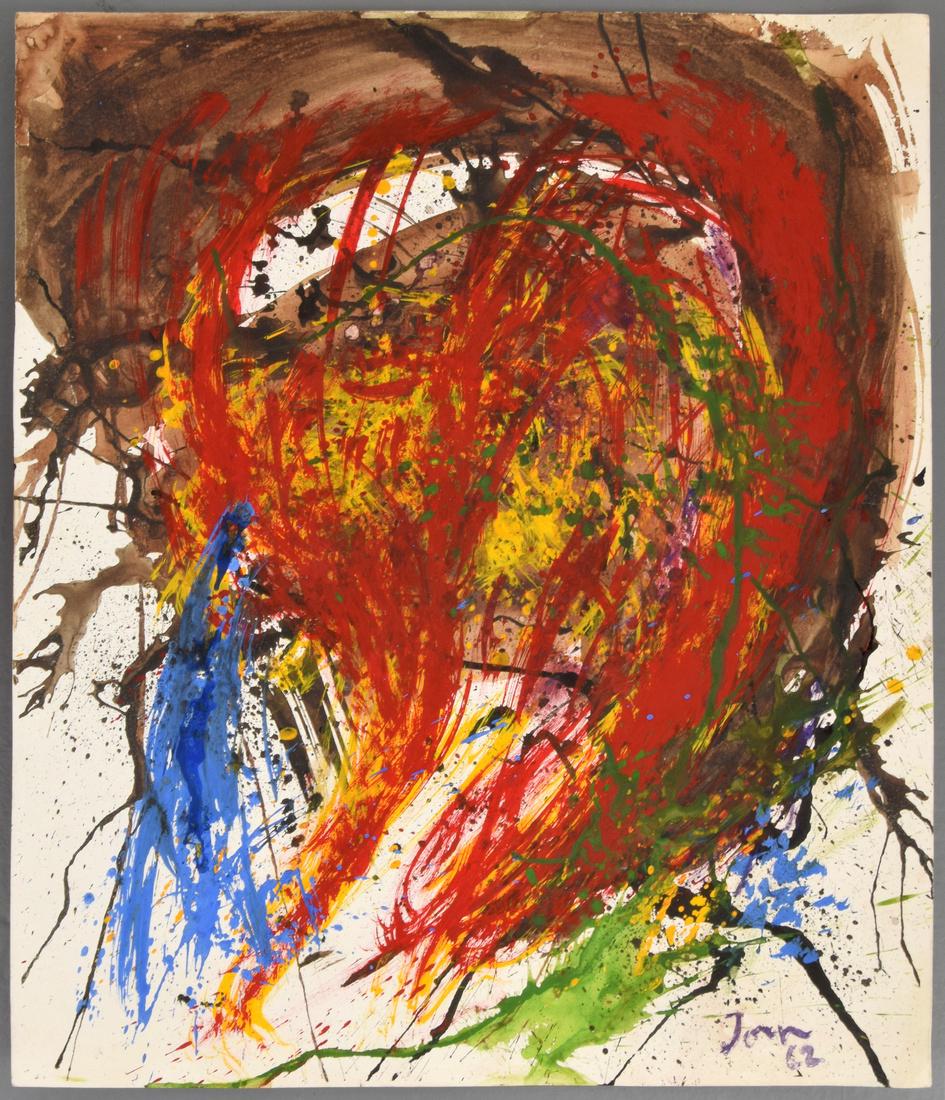 Asger Jorn Painting, Original Work: Artist: Asger Jorn (1914-1973) Markings: signed; 1962 Country of Origin & Materials: Danish; paper Additional Information: Lot includes an Asger Jorn exhibition catalog from the Gruenebaum Gallery Ltd