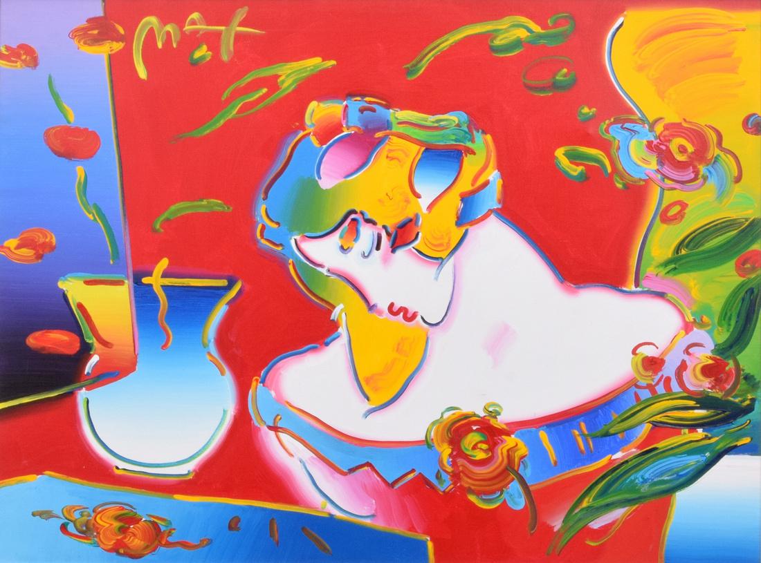 Large Peter Max Painting, Original Work: Artist: Peter Max (b. 1937) Markings: signed; 1998 Country of Origin & Materials: American; acrylic on canvas Additional Information: Work is titled DAYDREAM. Gallery label to reverse: Wentworth Galle