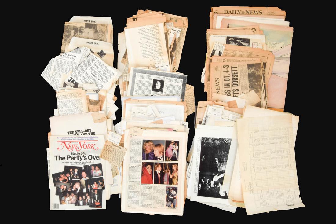 Steve Rubell Ephemera & News Clippings, Studio 54: Country of Origin & Materials: miscellaneous Additional Information: Various ephemera and news clippings (some from Burrells Clipping Service) from the Estate of Steve Rubell. Provenance: Estate of St