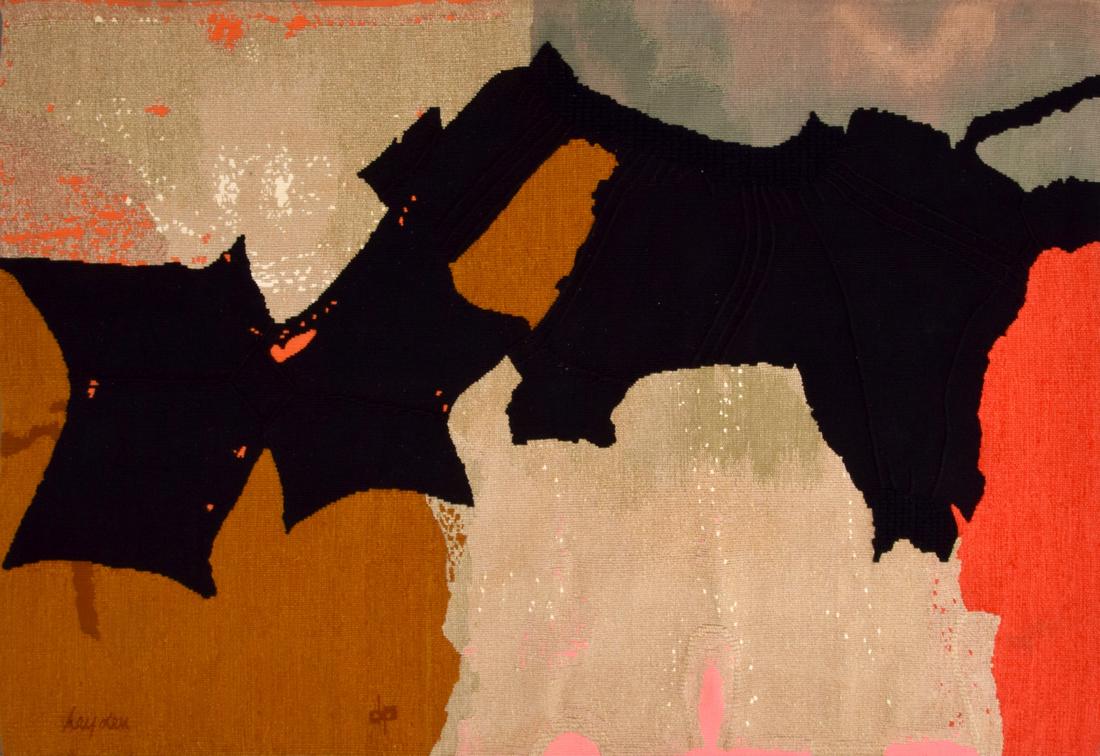 Large Ernst Van Leyden Tapestry, Unique Work: Artist: Ernst Van Leyden (1892-1970); Atelier de St. Cyr Markings: signed, label Country of Origin & Materials: American / French; tapestry Additional Information: Work is titled STORM BIRD, and is th