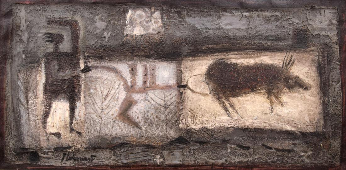 James Coignard L'ARAIRE Painting, Original Work: Artist: James Coignard (1925-2008) Markings: signed Country of Origin & Materials: French; canvas Additional Information: Work is titled L'ARAIRE. Additional Information: 15"h, 31"w; 19.5"h, 35.25"w