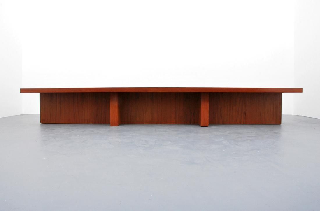 Large Coffee Table, Manner of Frank Lloyd Wright: Designer & Manufacturer: unknown Markings: no marking(s) apparent Country of Origin & Materials: unknown; wood, mica, glass Additional Information: No additional information. Dimensions(H,W,D): 15? h,