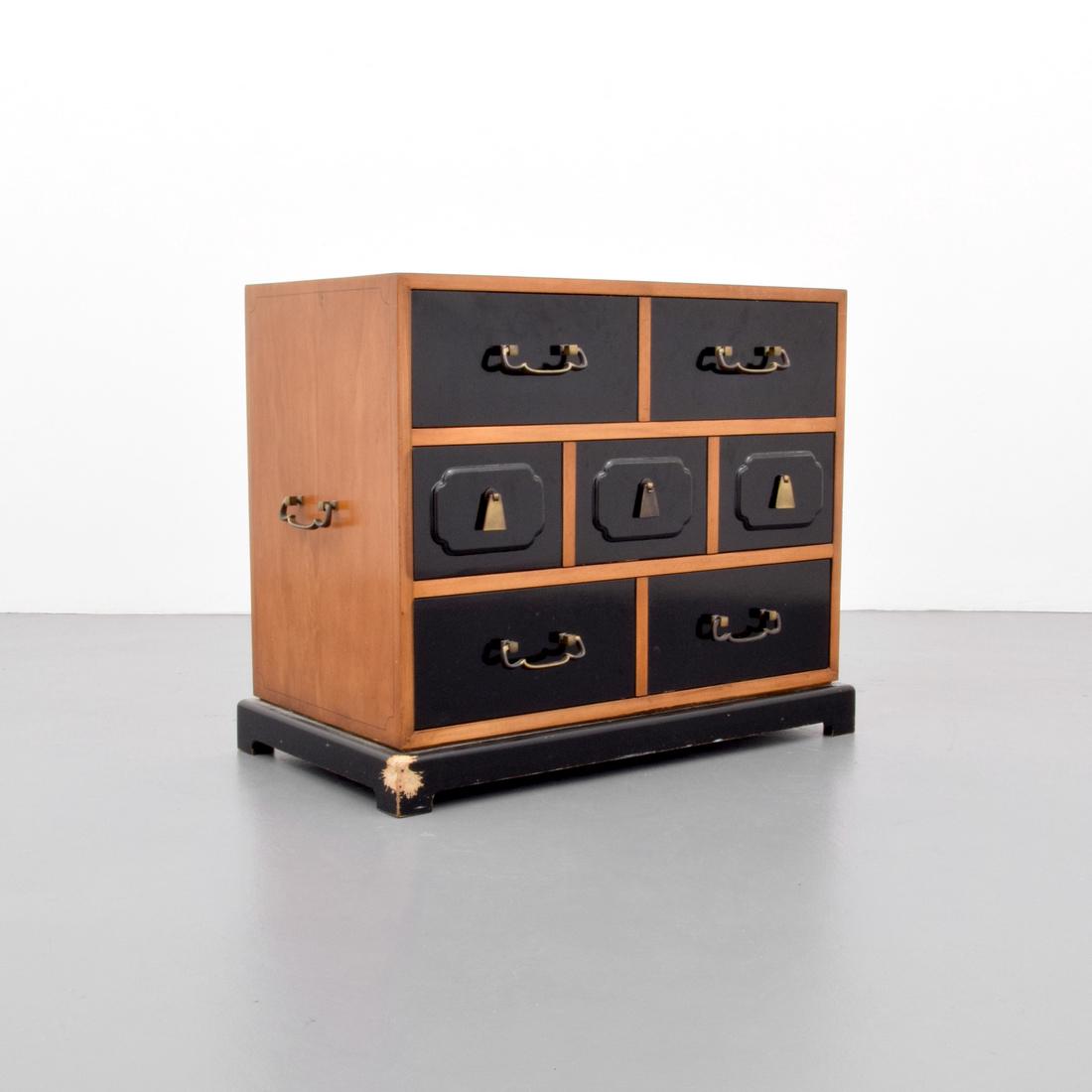 Cabinet / Chest, Manner of Tommi Parzinger: Designer & Manufacturer: Tommi Parzinger, manner of Markings: no marking(s) apparent Country of Origin & Materials: unknown; wood, metal Additional Information: Cabinet has three drawers. Dimensions(H