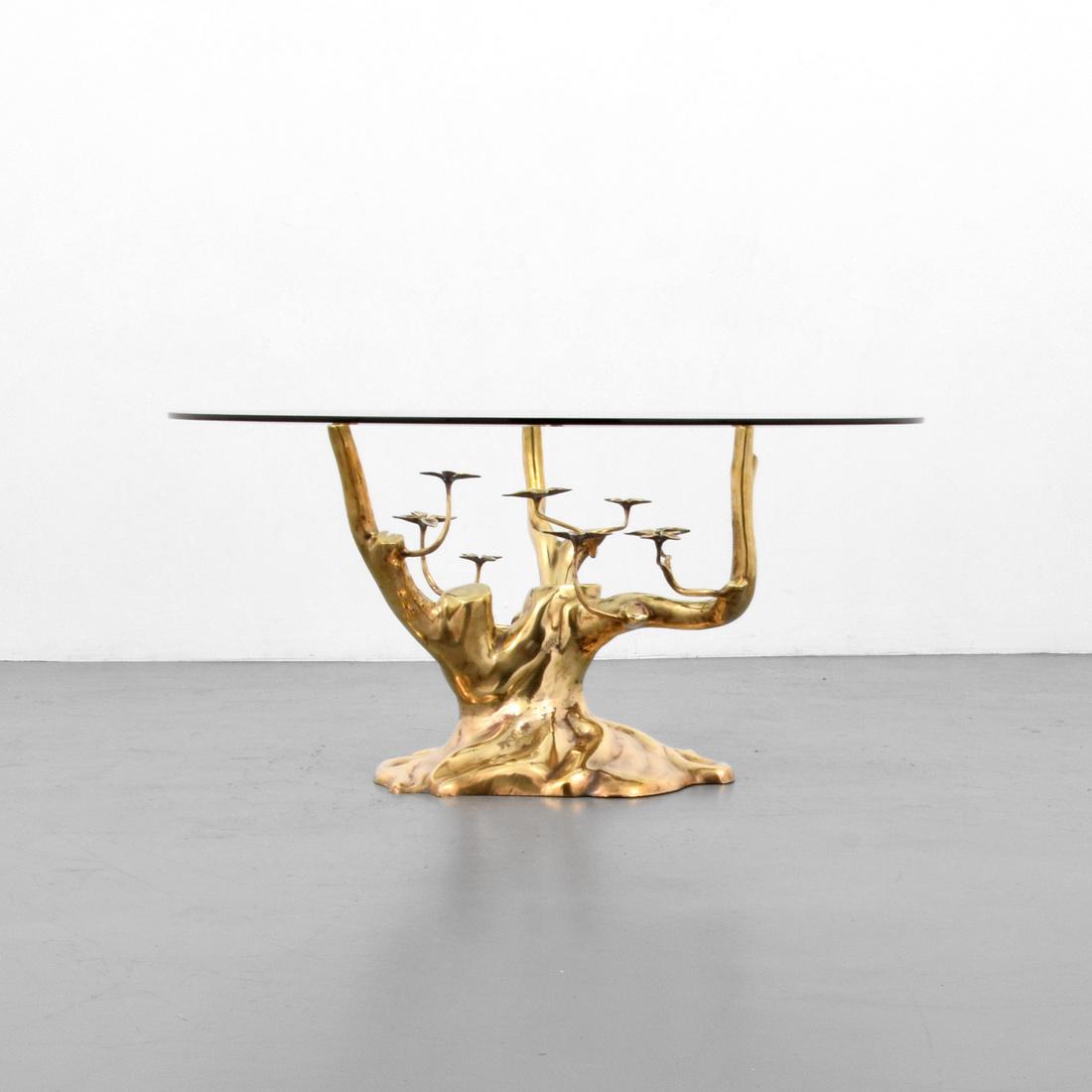 Coffee Table, Manner of Willy Daro: Designer & Manufacturer: Willy Daro, manner of Markings: no marking(s) apparent Country of Origin & Materials: unknown; brass, glass Additional Information: No additional information. Dimensions(H,W,D